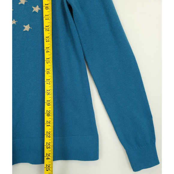 LOFT Sweater Women M Blue Knit Pullover Huskey Dog Stars Graphic Whimsical Cozy - Picture 5 of 12